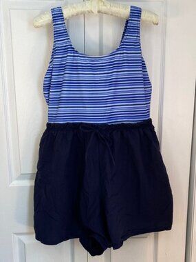 Christina MADE IN CANADA Blue Striped Bathing Suit.  18 Plus